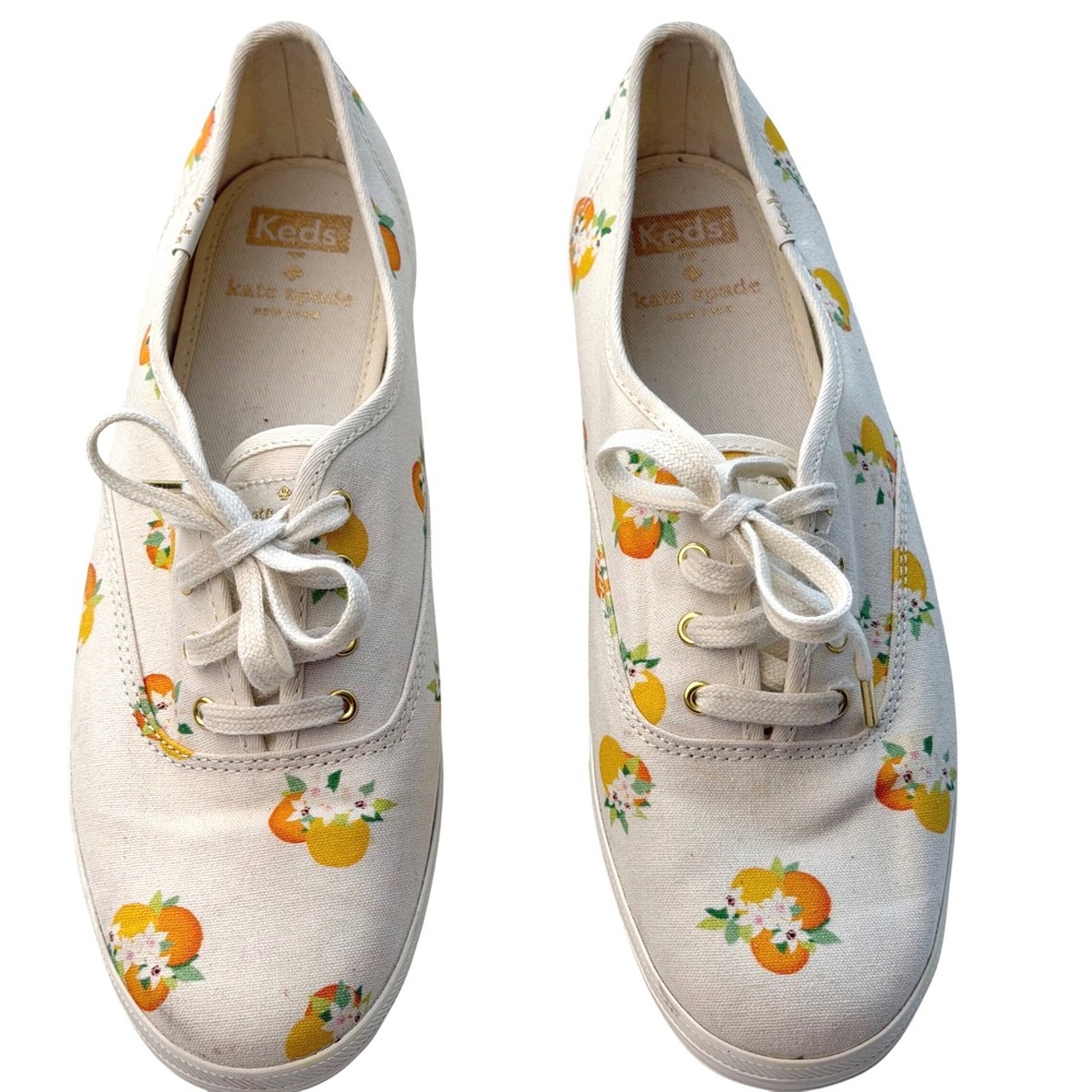Keds x Kate Spade Orange Print Sneakers Canvas Lace Up Cottagecore Summer Shoes